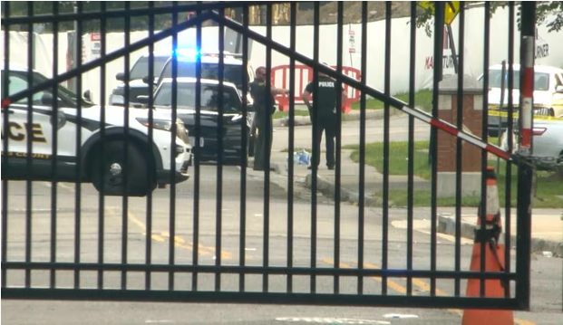 Police investigate the scene of a shooting on the campus of Virginia State University