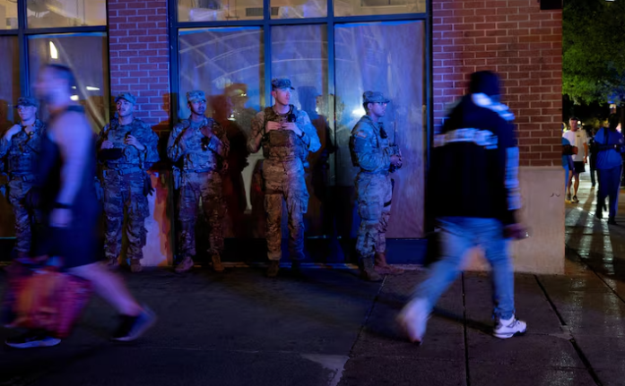 National Guard troops keep watch at the U Street